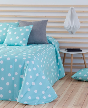 Detalle estampado Colcha Capa Confecciones Paula Topo turquesa