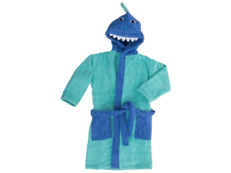 Albornoz con bolsillos Shark Boy infantil turquesa