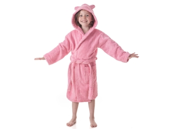 Albornoz Infantil Liso Capucha Orejas rosa