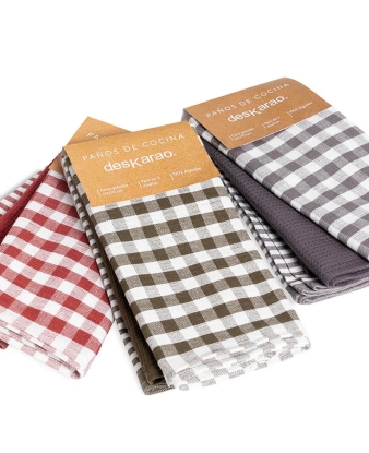 Pack 3 de Paños de Cocina Algodón. Tejido sarga