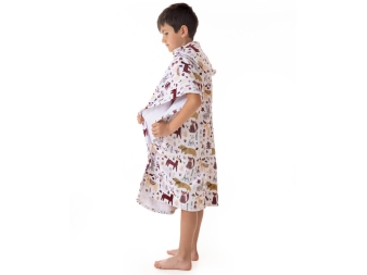 Poncho de Algodón con Capucha y Botones Laterales Animals