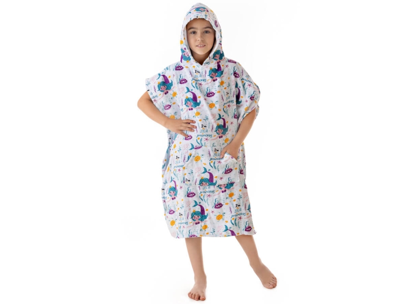 Poncho Infantil Sirenitas Botones y Capucha