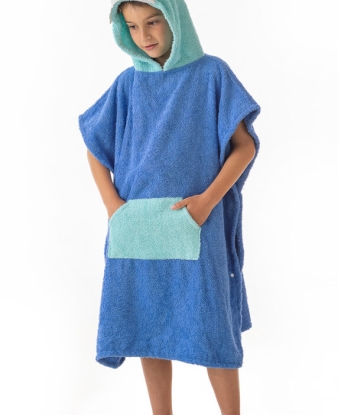 Poncho Infantil Shark Blu Botones y Capucha