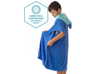 Poncho Infantil con Botones Laterales Shark Blu