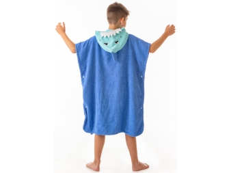 Poncho Azul para Niñas y Niños con Capucha Graciosa de Tiburón
