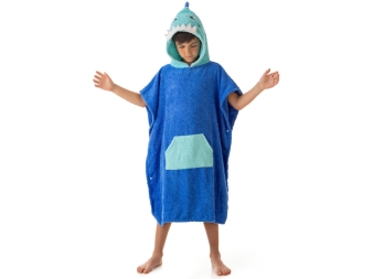 Poncho con Botones, Capucha y Bolsillo Shark Blu