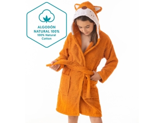 Albornoz de Algodón Natural para Niñas y Niños Foxy