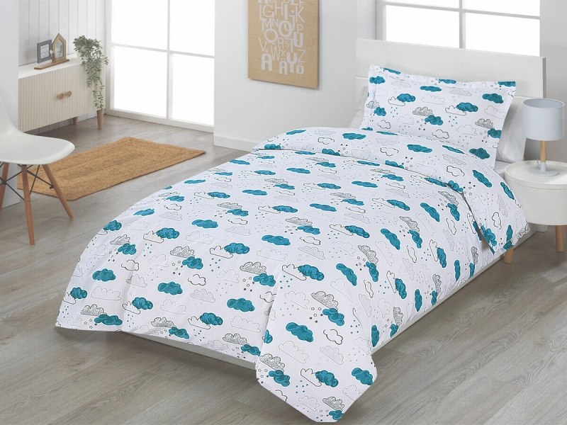 Funda Nórdica Infantil Nubes Agua + Cojín