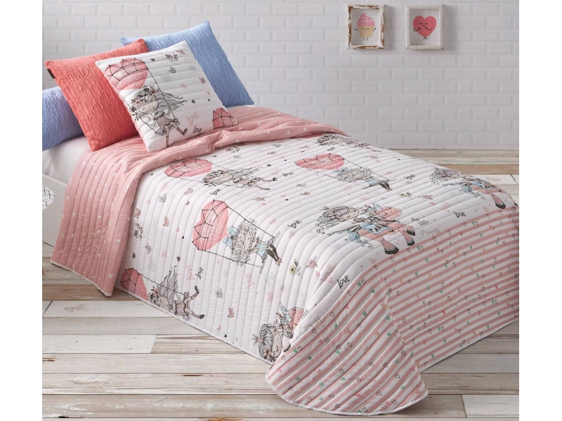 Colcha Infantil Manterol Unicornios + Funda de Cojín