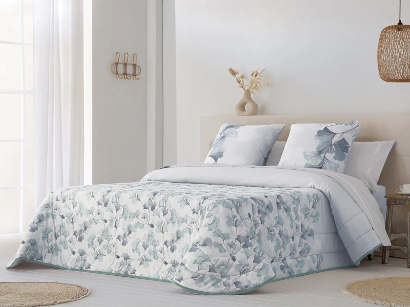 Edredón Invierno Algodón Flora JVR turquesa