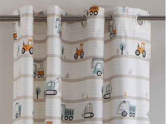 Detalle estampado Cortina Truck, diseño camiones y vehículos de construcción en fondo neutro