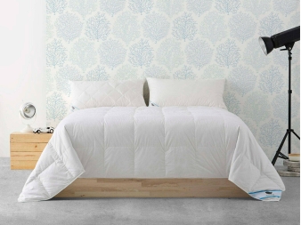 Edredón Nube Otoño en cama de madera con decoración azul