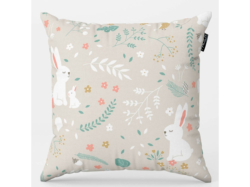 Funda de Cojín Infantil Misty Beige con conejitos