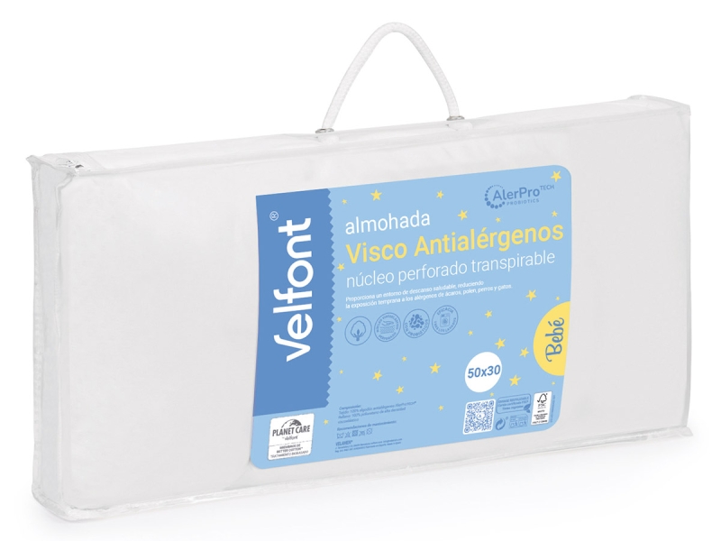 Presentación de la almohada visco antialérgenos bebé Velfont