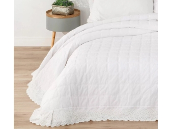 Colcha de algodón Garment Wash LN con bordado y puntilla