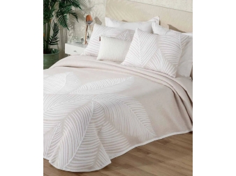 Colcha Cubrecamas Palma de Manterol beige vista ambiente