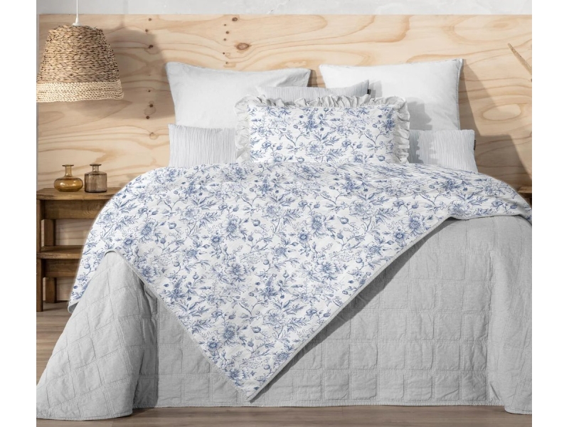 colcha bouti ceramic wash 451 azul reversible floral manterol