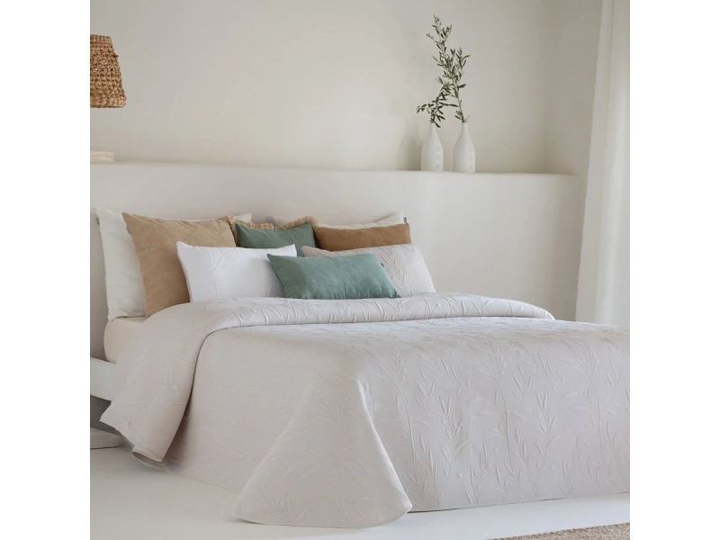 colcha reversible kias blanco beige dibujo olivo sandeco