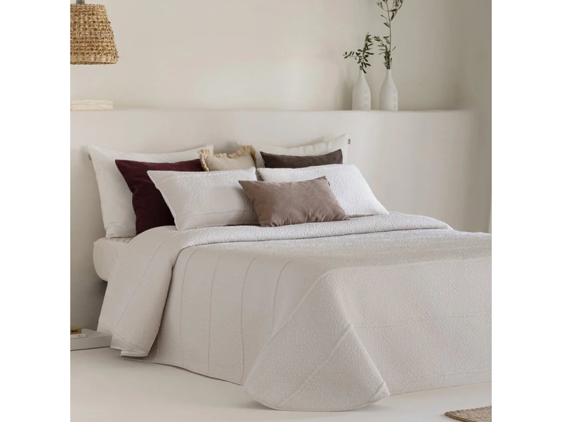 colcha reversible sicos beige blanco lineas relieve sandeco