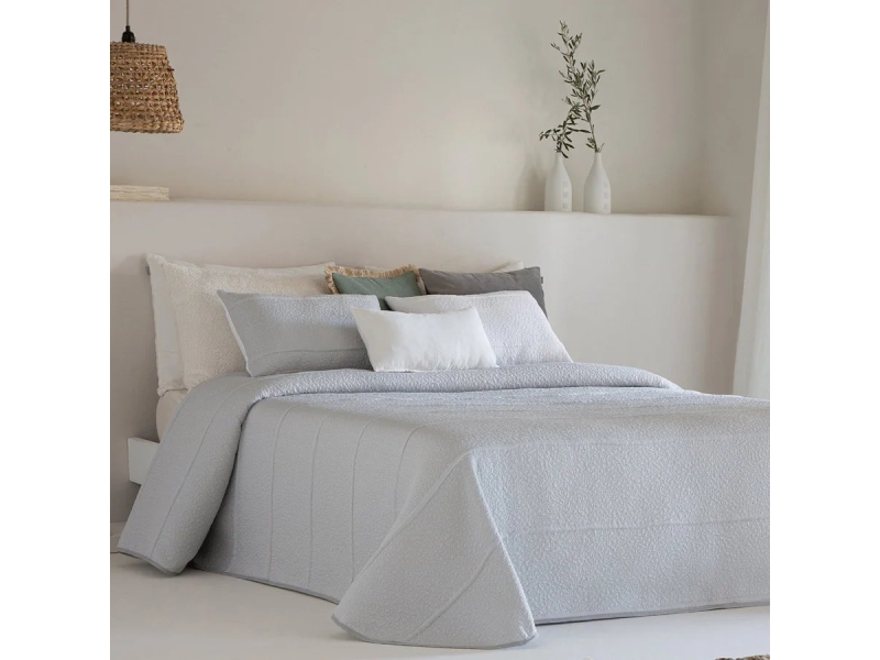 colcha reversible sicos gris blanco lineas relieve sandeco