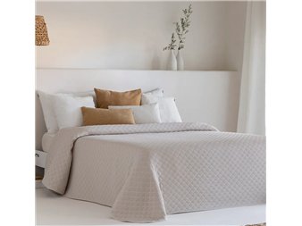 colcha medellin cara beige reversible jacquard rombos sandeco