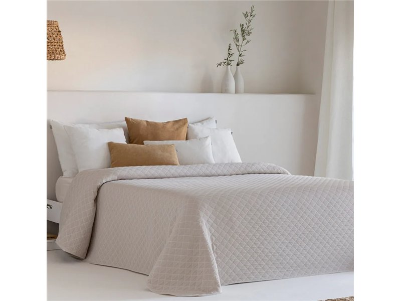 colcha medellin cara beige reversible jacquard rombos sandeco