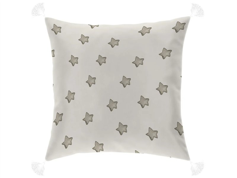 funda cojin bas beige estrellas borlas cañete