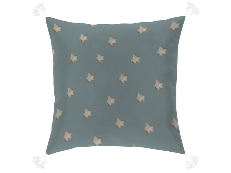 funda cojin bas verde estrellas borlas cañete