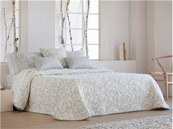 colcha pique loto gris floral jacquard jvr