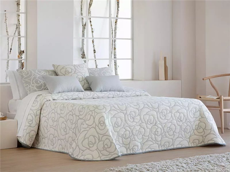 colcha pique loto gris floral jacquard jvr