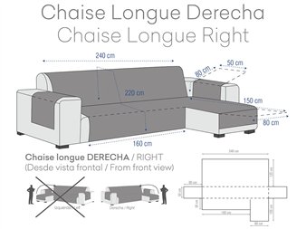 medidas funda chaise longue levante normal derecha eysa
