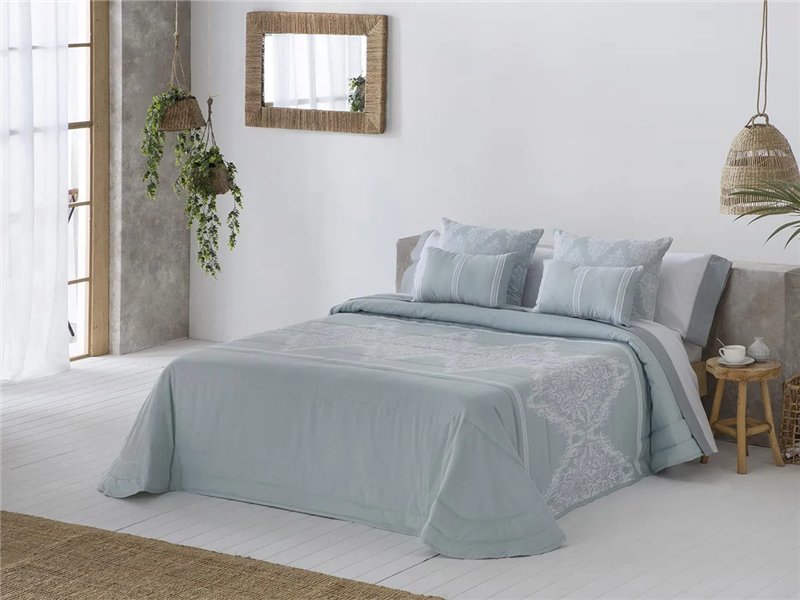 colcha bouti idalia azul panel central jacquard jvr