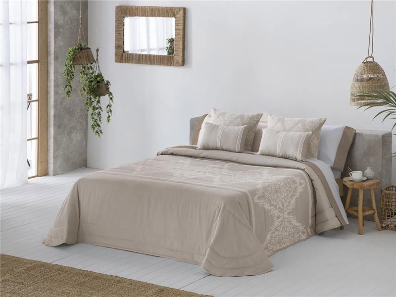 colcha bouti idalia beige panel central jacquard jvr