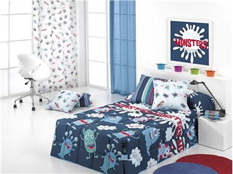 edredon comforter monsters azul en dormitorio infantil canete