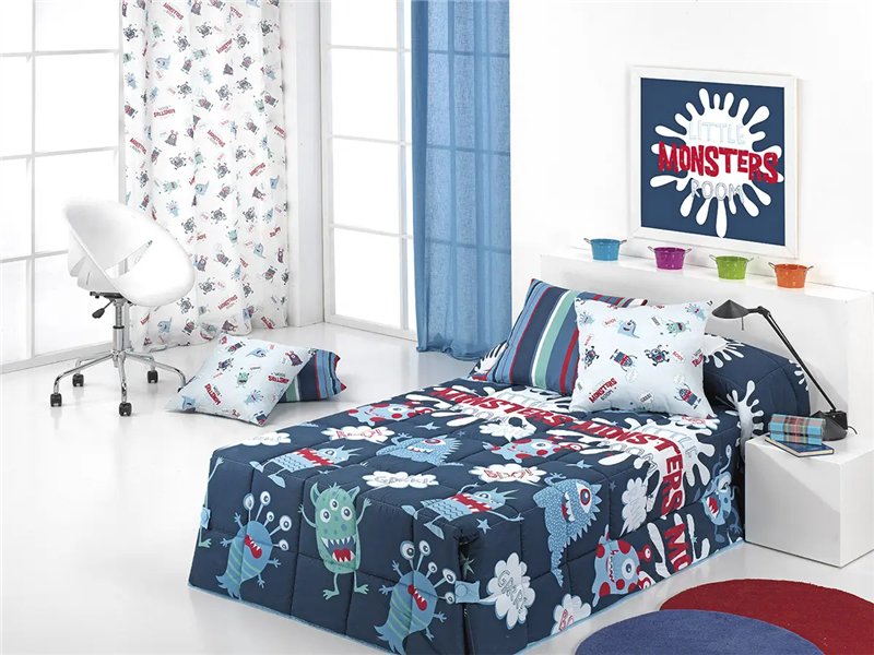 edredon comforter monsters azul en dormitorio infantil canete