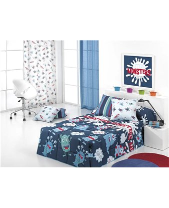 edredon comforter monsters azul en dormitorio infantil canete
