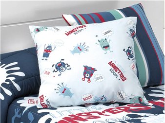 funda cojin monsters infantil con estampado de monstruos canete