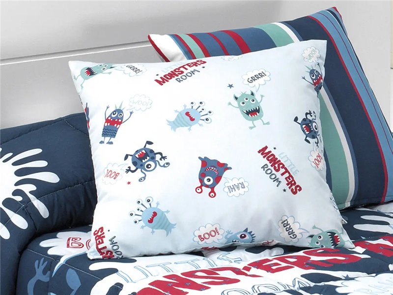 funda cojin monsters infantil con estampado de monstruos canete