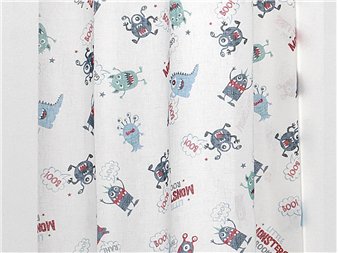 detalle tejido estampado de la cortina monsters canete