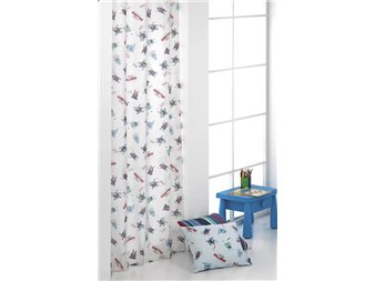 cortina monsters canete coordinada con cojines infantiles