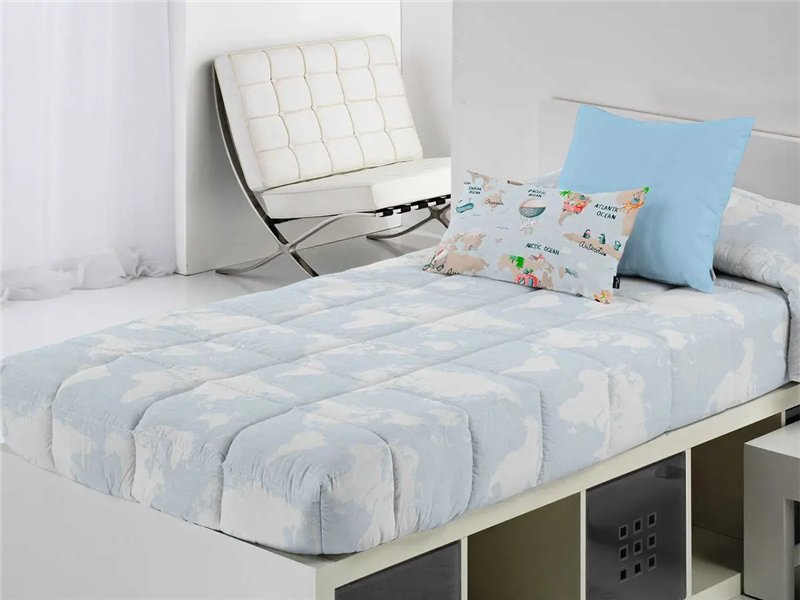 edredon ajustable mondo mapa azul celeste canete