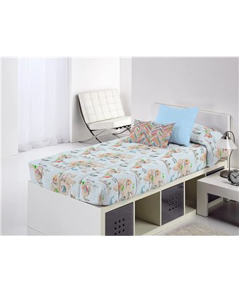 edredon ajustable mondo viaje infantil azul celeste canete