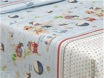 detalle estampado edredon mondo azul celeste juvenil canete