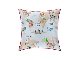 funda cojin mondo infantil estampado viajero azul celeste canete