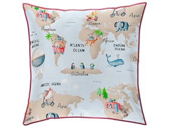 funda cojin mondo infantil con animales continentes y viajes canete