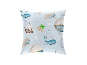 funda cojin mondo aventura azul celeste con ballenas canete
