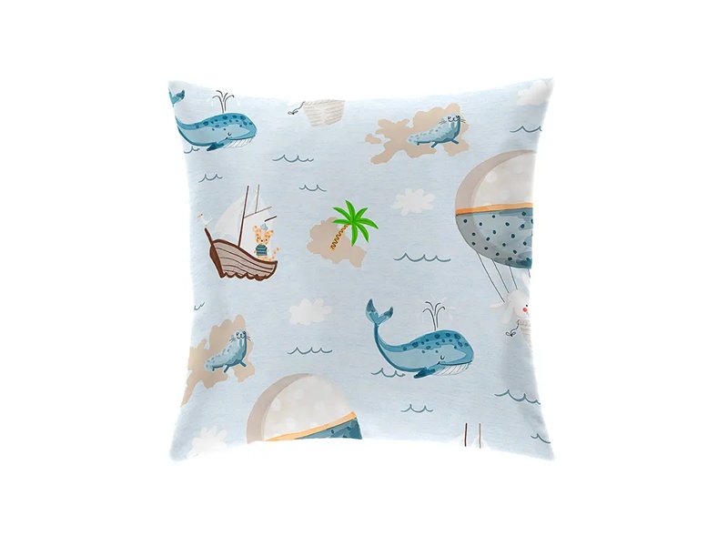 funda cojin mondo aventura azul celeste con ballenas canete
