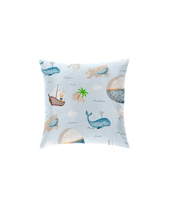 funda cojin mondo aventura azul celeste con ballenas canete