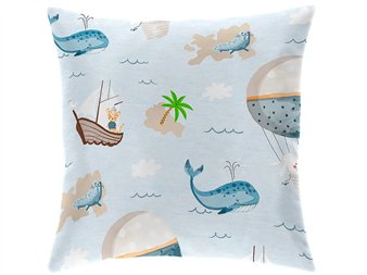 funda cojin mondo aventura con ballenas barcos e islas canete