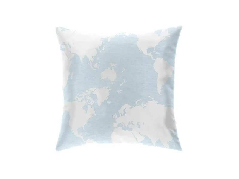 funda cojin mondo mapa azul celeste con mapamundi canete